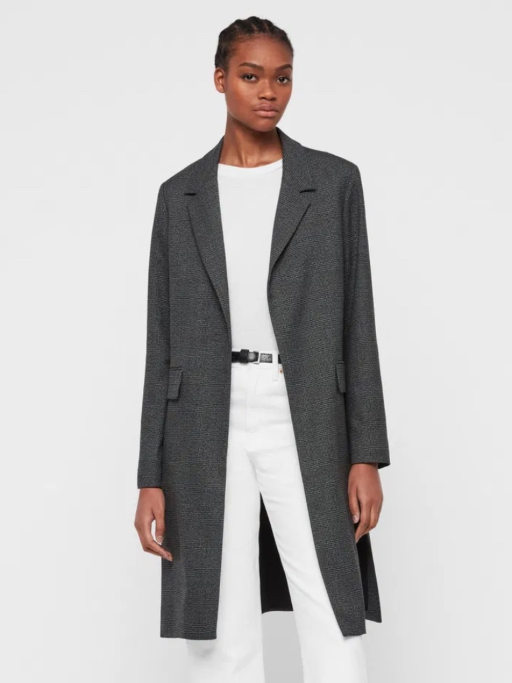 AllSaints Aleida Check Duster Coat (Dark Grey, US 0)